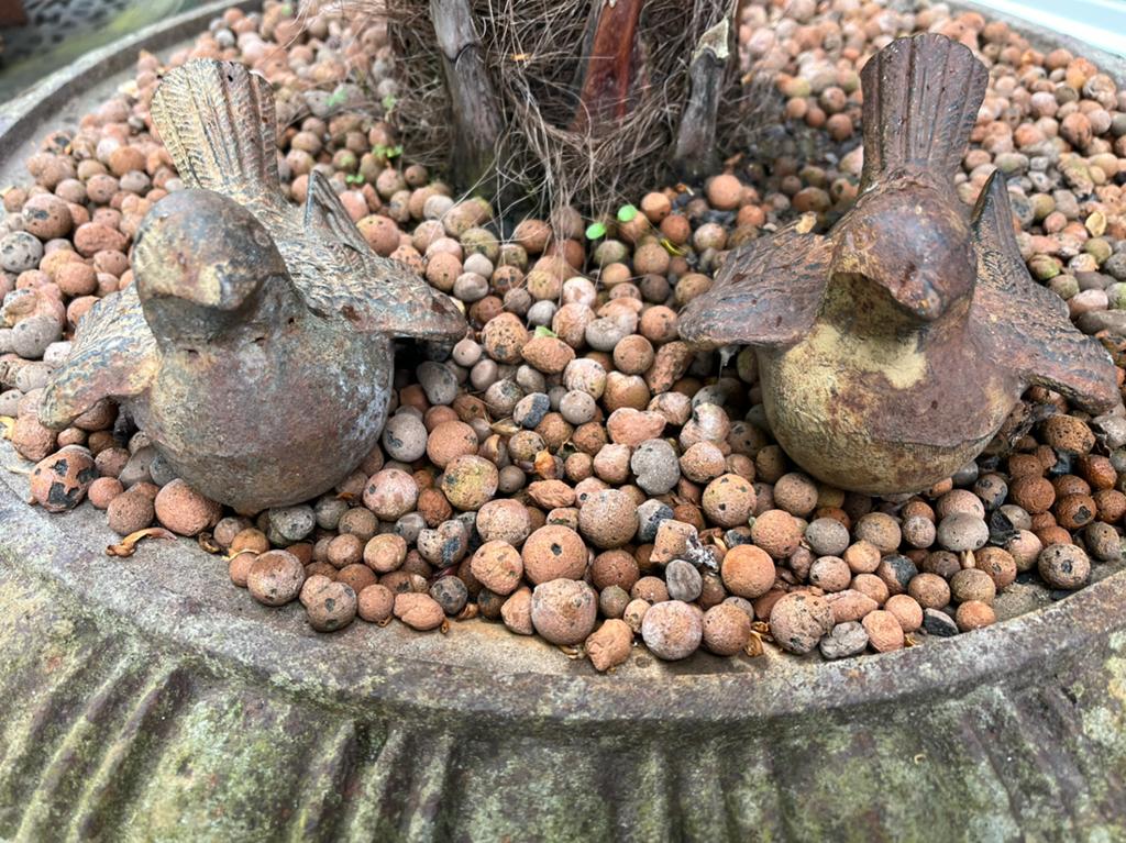 2 maal gietijzeren duifjes, Tuin en Terras, Tuinbeelden, Ophalen, Gebruikt, Overige materialen, Dierenbeeld
