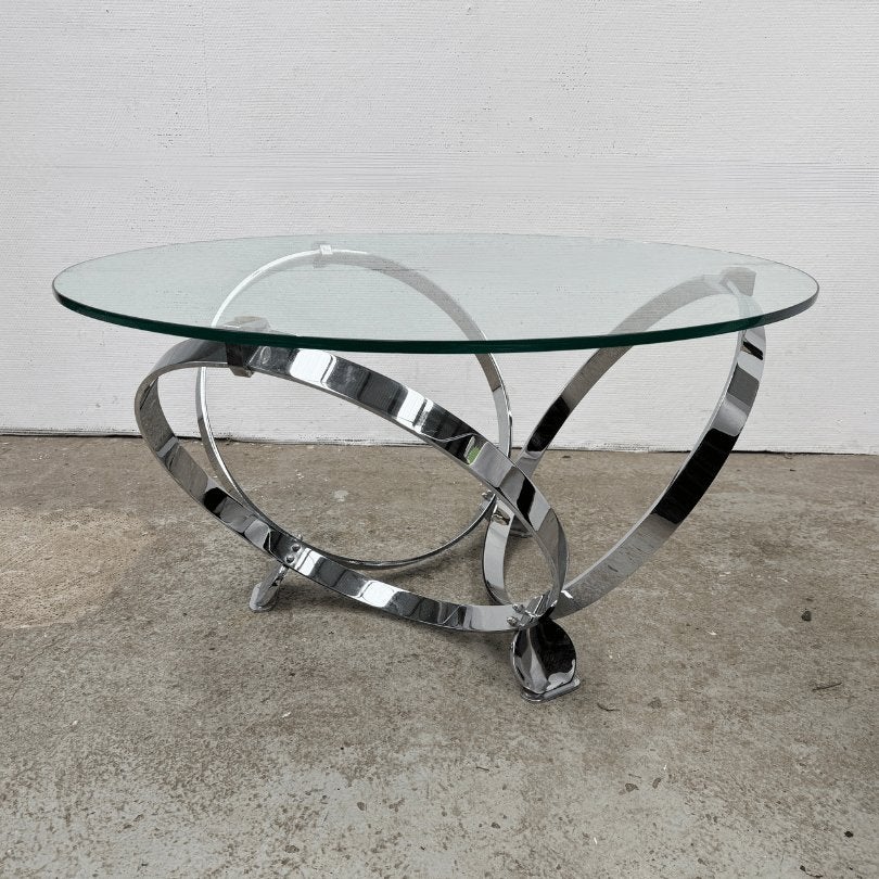 Salontafel rond – glas, chroom – K. Hesterberg | Space Age, Ophalen, Gebruikt, 100 tot 150 cm, 50 tot 100 cm