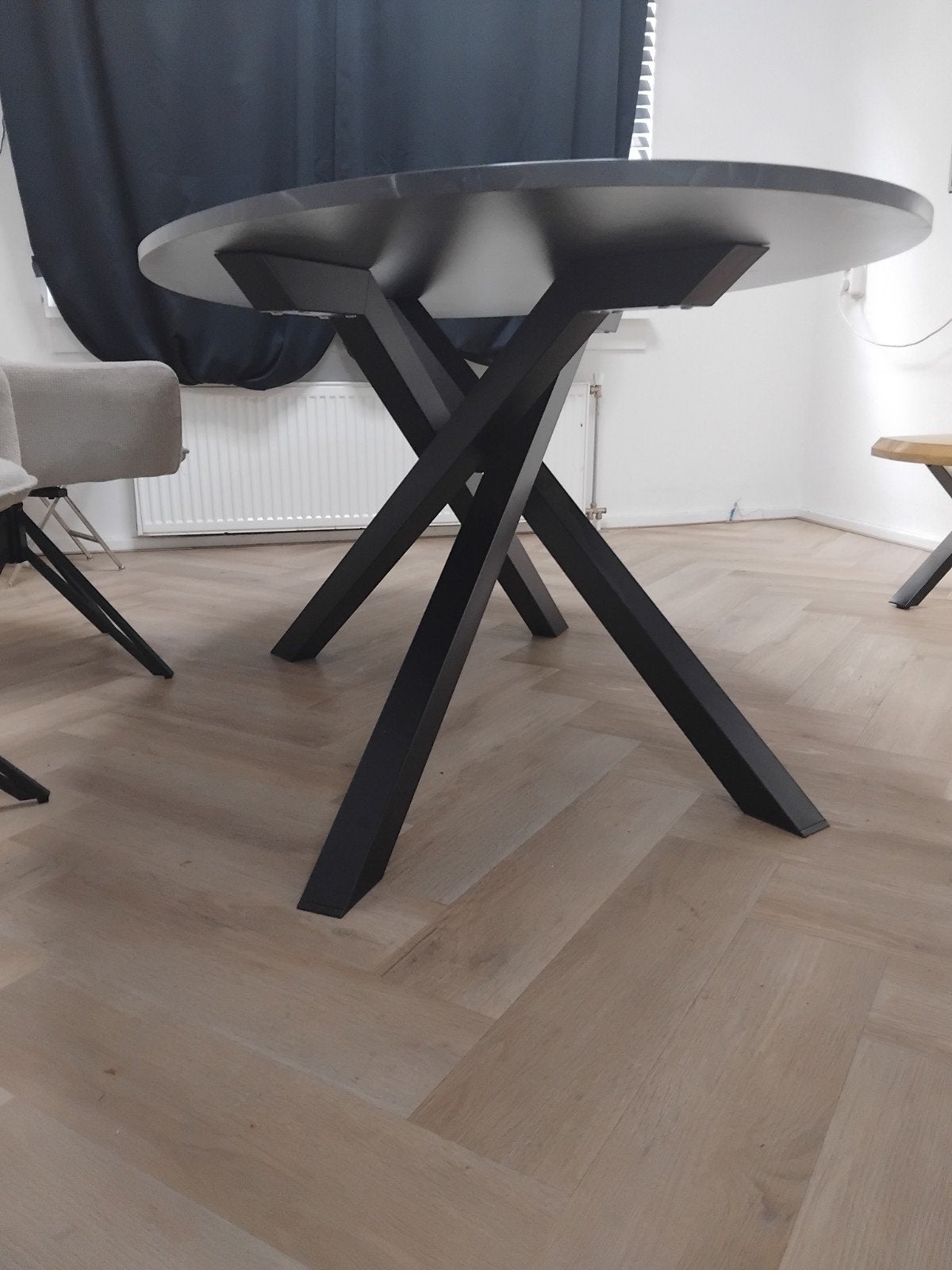 Moderne ovale eettafel met marmerlook blad 180x100cm, Ophalen, Modern, Industrieel, Marmerlook, 50 tot 100 cm, Zo goed als nieuw
