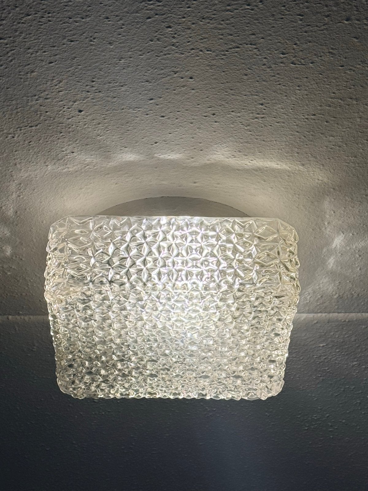 Vintage plafondlampen gesneden glas Deens Design, Met schakelaar, Wit, Overige merken, Gebruikt