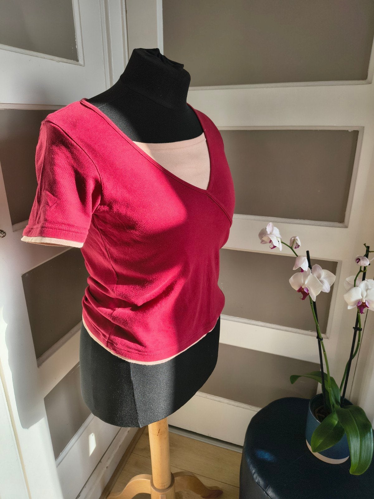 Vintage Eddie Bauer Y2K Top – Maat M – Bordeauxrood & Crème, Ophalen of Verzenden, Zo goed als nieuw, Rood