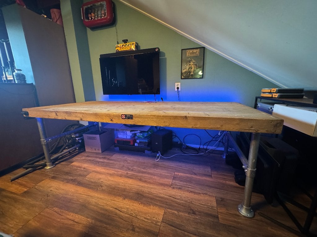 Grote Industriële tafel 240x105 cm, dik blad, steigerbuis, Ophalen, Gebruikt, 200 cm of meer, 50 tot 100 cm