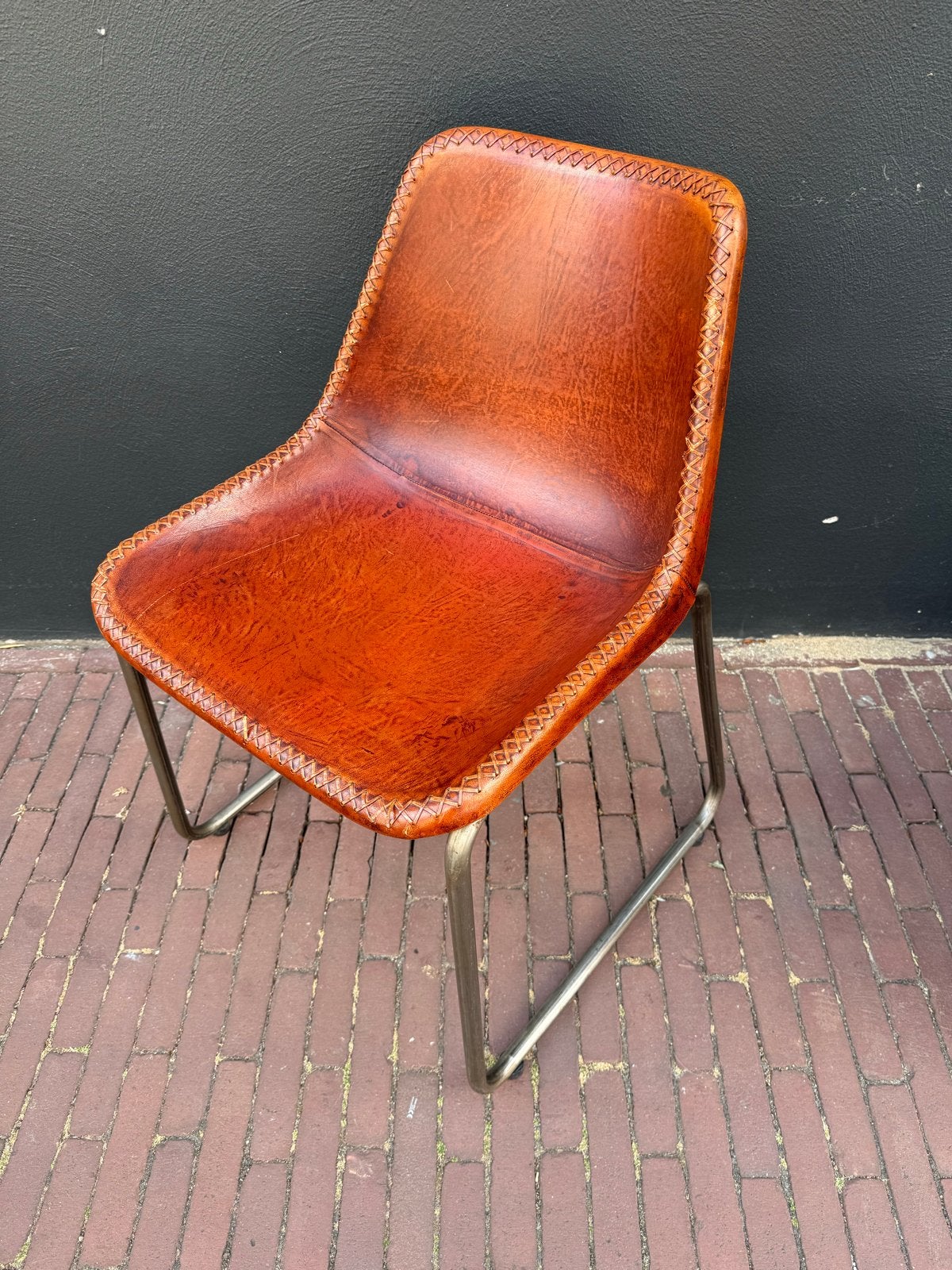 Vintage Leren Stoelen met Metalen Onderstel 6stuks, Ophalen