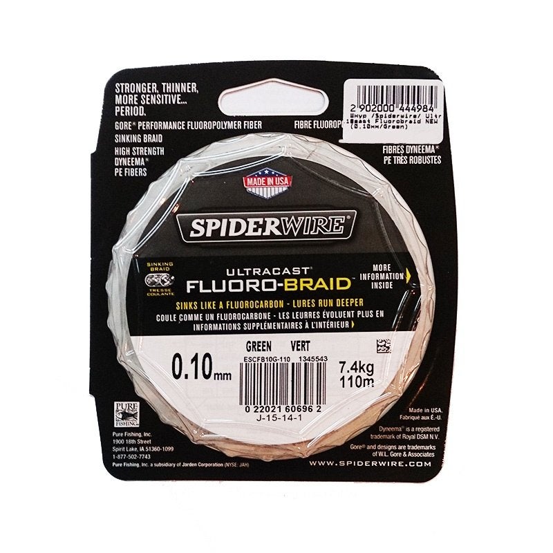 SpiderWire Ultracast Fluorobraid Green Gevlochten Vislijn, Ophalen, Nieuw, Vislijn