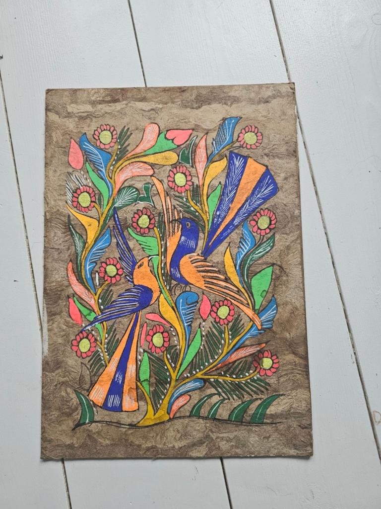 Vintage 1970s Mexican Bark Bird Painting, Antiek en Kunst, Kunst | Schilderijen | Klassiek, Ophalen of Verzenden