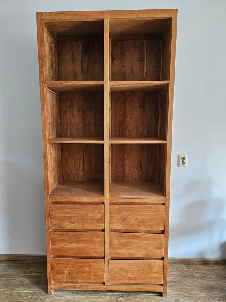 Teakhouten open kast - 215x97x40 cm, Ophalen, Met plank(en), Gebruikt, 200 cm of meer