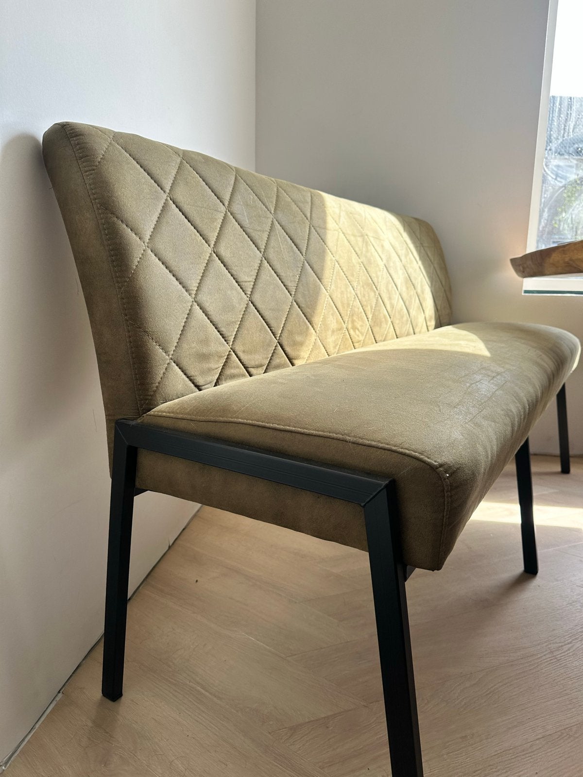 Eetkamerbanken; 2 stuks - 160cm met zwart frame, Huis en Inrichting, Gebruikt, 150 tot 200 cm, 200 cm of meer, Ophalen of Verzenden