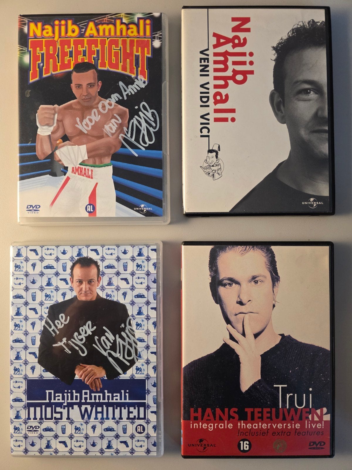 4x DVD cabaret / humor, Alle leeftijden, Ophalen of Verzenden, Zo goed als nieuw, Stand-up of Theatershow