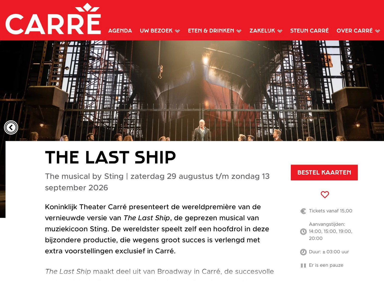 2 x Last Ship van Sting in Carre zaterdag 5-9 20:00, Tickets en Kaartjes, Twee personen