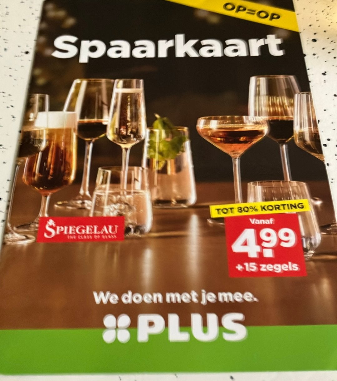 Plus spiegelau glazen 4 kaarten, Ophalen, Winkel, Super of Benzinepomp, Volle spaarkaart