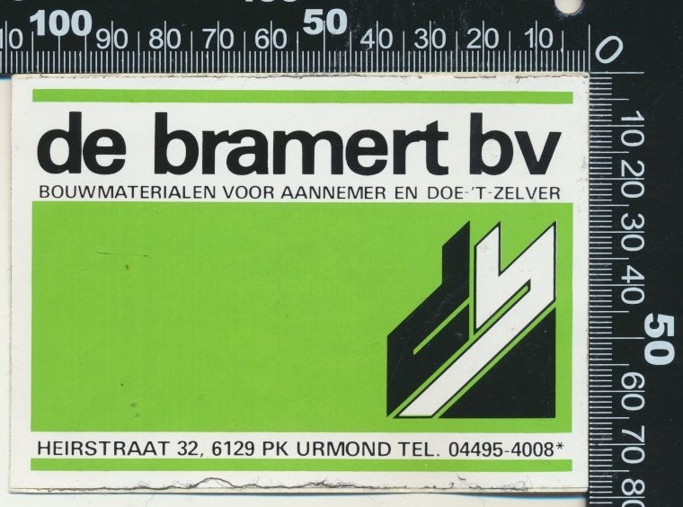 Sticker: De Bramert Bouwmaterialen - Urmond, Verzamelen, Ophalen of Verzenden, Zo goed als nieuw, Bedrijf of Vereniging
