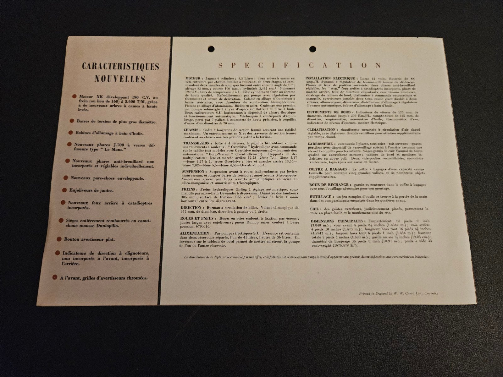 Brochure Jaguar Type "M" Mark VII Saloon, Ophalen of Verzenden, Zo goed als nieuw, Overige merken