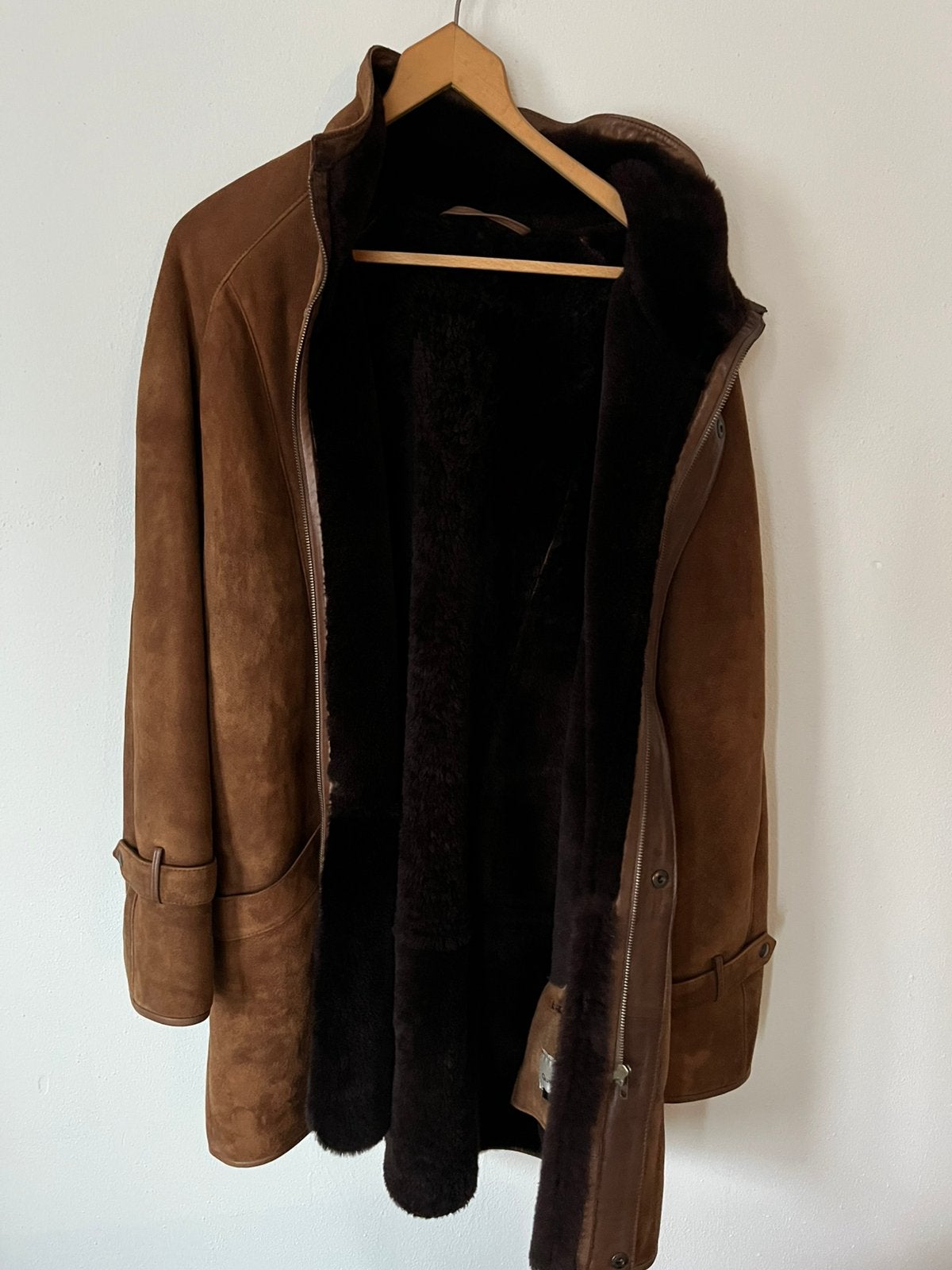 vintage XL echt suede leren lammy coat Gueros Costas Paris, Ophalen of Verzenden, Gedragen, Maat 46/48 (XL) of groter, Bruin