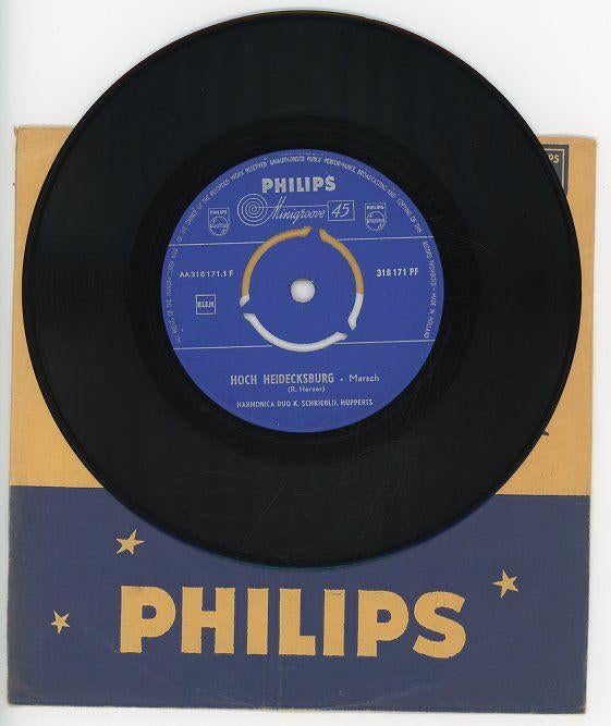 Single van Harmonica Duo K. Schriebl & J. Hupperts uit 1958, Ophalen of Verzenden, Gebruikt, 12 inch, Levenslied of Smartlap