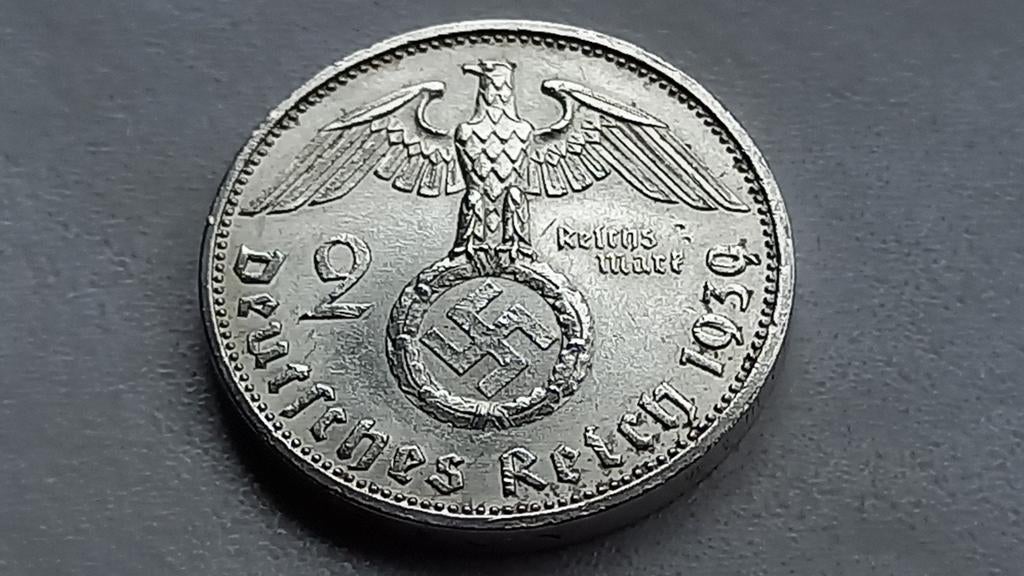 WO2 2 Reichsmark 1939A zilver nazi duitsland 1, Ophalen of Verzenden, Duitsland, Losse munt, Zilver