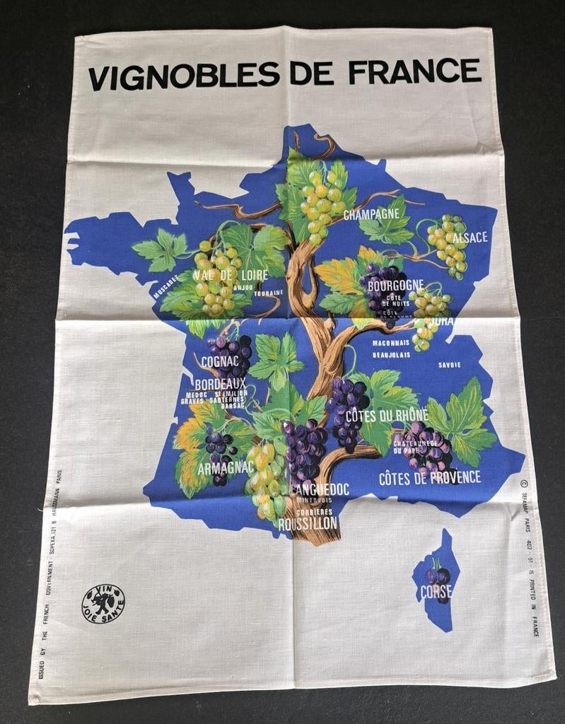 Vintage katoenen doek theedoek wijn nieuw keuken Frankrijk, Ophalen of Verzenden