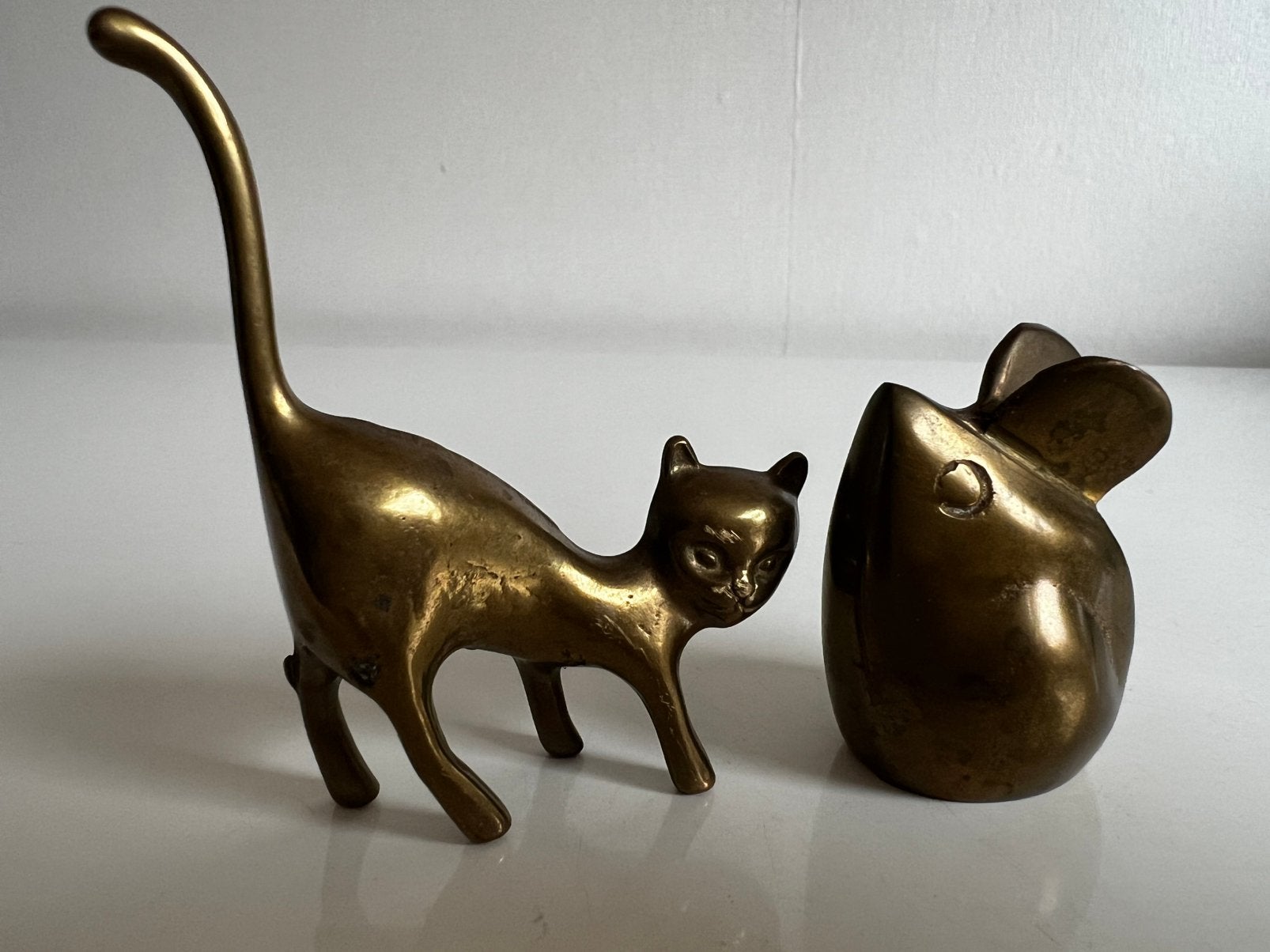 2 Vintage Messing Kat en Muis Hollywood Regency 60’s, Ophalen of Verzenden, Koper