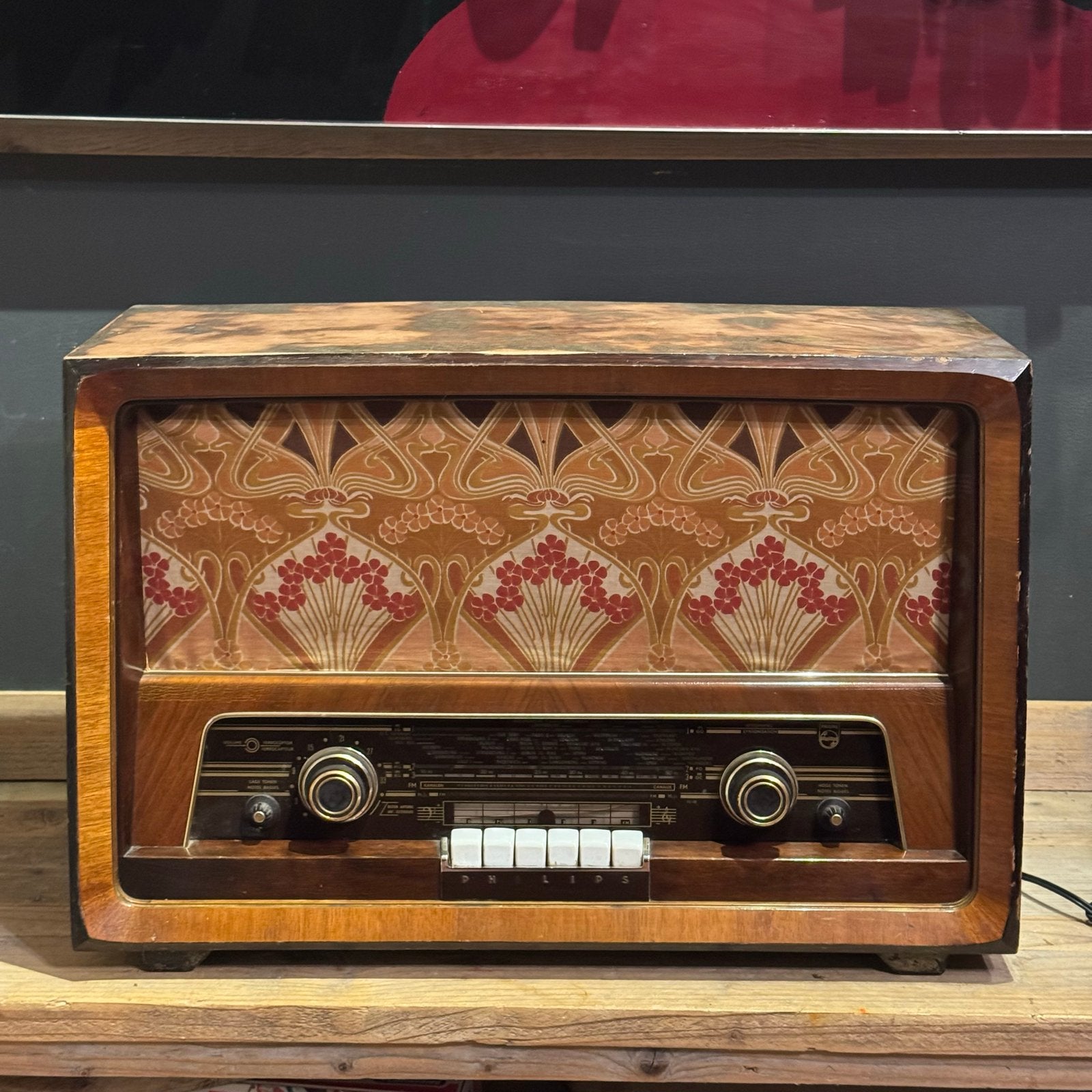 Antieke Philips buisradio met Art Deco bekleding, Ophalen of Verzenden