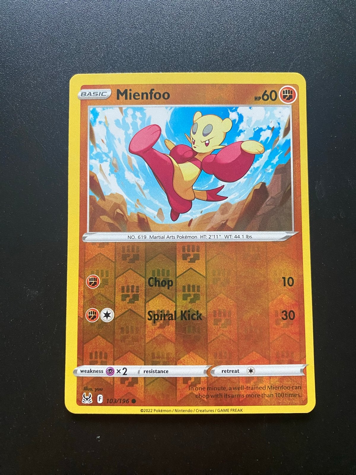 Mienfoo 103/196 Reverse Holo Pokémon Lost Origin, Ophalen of Verzenden, Zo goed als nieuw, Losse kaart, Foil