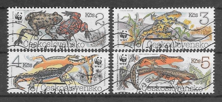 Tsjechoslowakije 1989  WWF Amfibieën, Verzenden, Overige landen, Gestempeld
