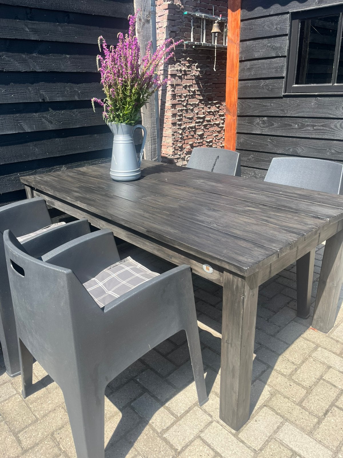 Houten tafel met 4 stoelen, Ophalen, Zo goed als nieuw, Rechthoekig, Hout