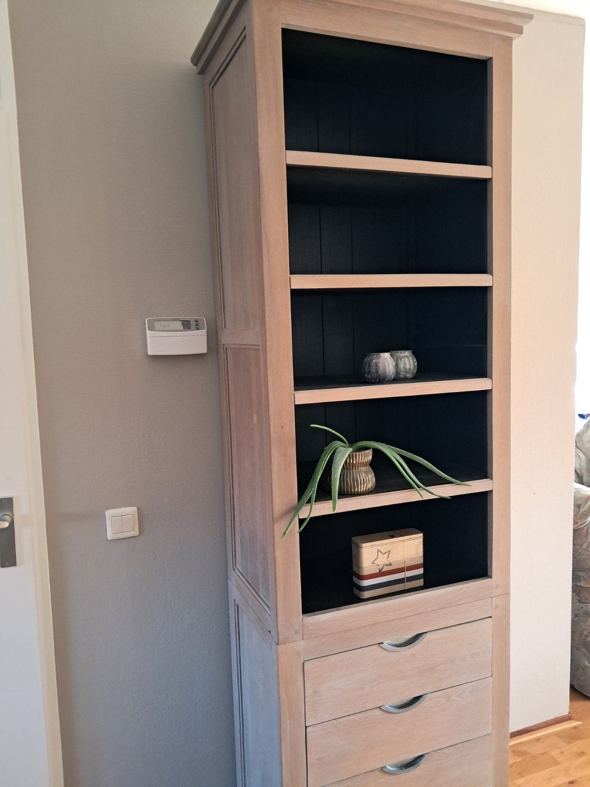 Massief eiken boekenkast, kast met 4 laden, 2 delig., Huis en Inrichting, Kasten | Boekenkasten, Ophalen