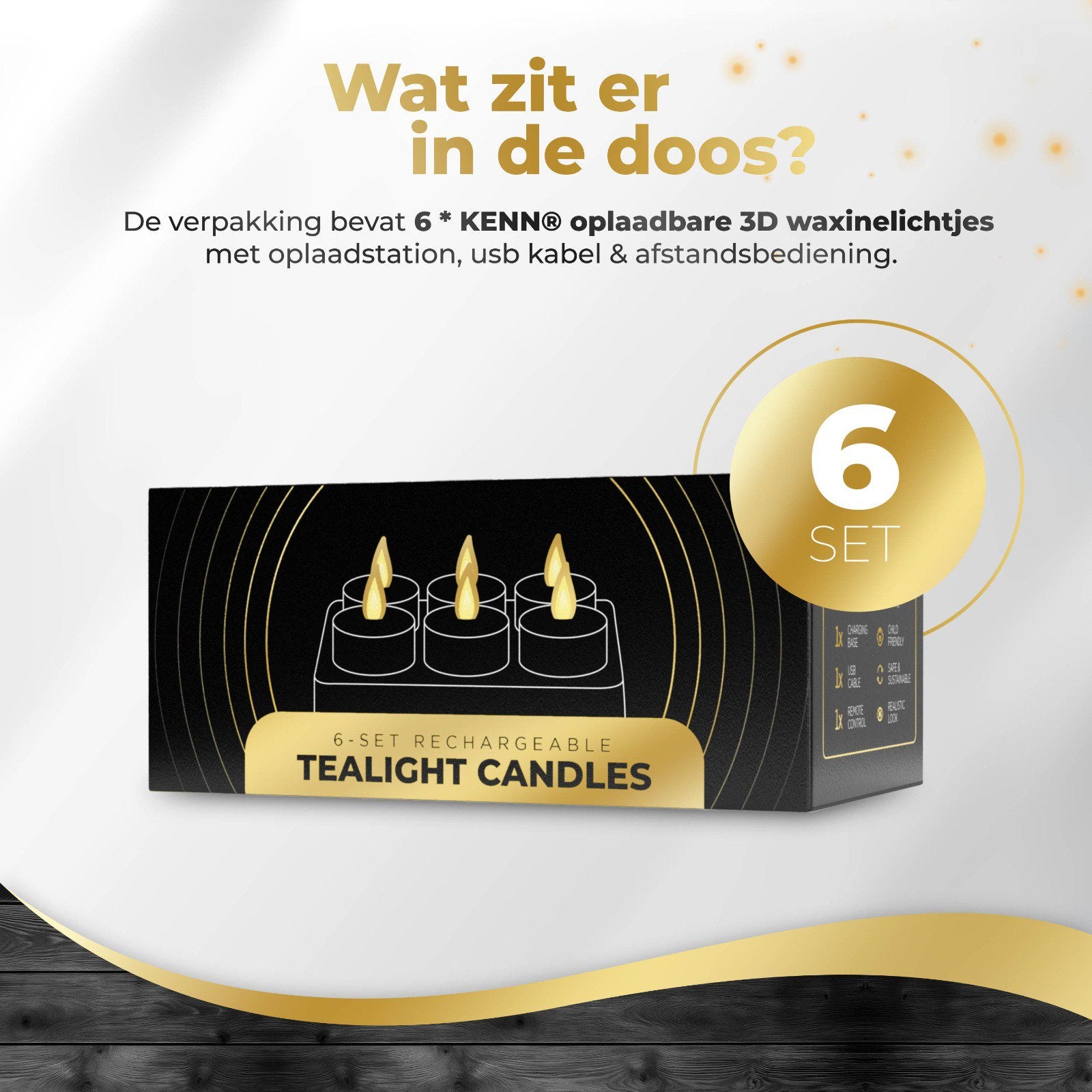 NIEUW: KENN 6 oplaadbare waxinelichtjes - warm wit, Overige materialen, Wit, Nieuw, Ophalen of Verzenden