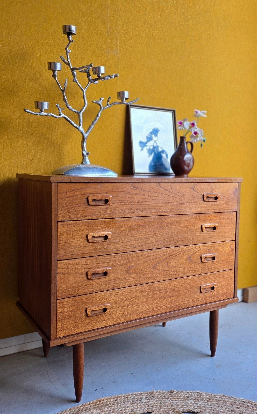 Retro vintage ladekastje, ladekast, kast met Lades, Deens, Gebruikt, 5 laden of meer, Vintage, Teakhout