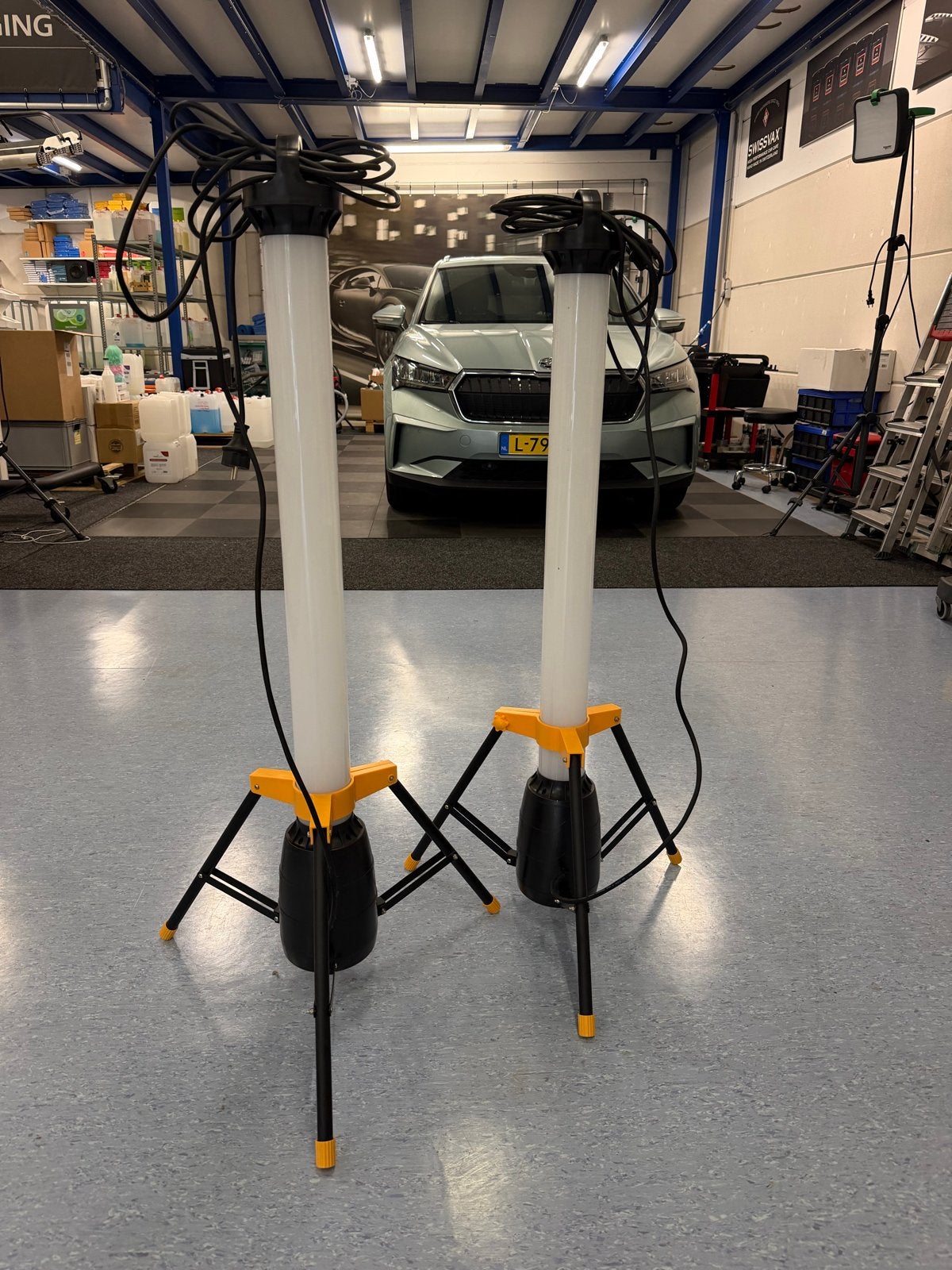 2x 360 LED Bouwlamp 5000 Lumen 50W op Statief, Ophalen, Met statief, Zo goed als nieuw, Lamp met armatuur