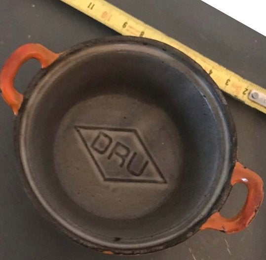 Vintage DRU emaille pannetje met rechaud, oranje, Antiek en Kunst, Ophalen of Verzenden