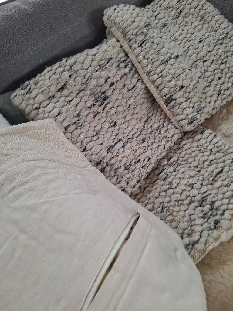 4 sierkussen hoezen wol en canvas beige crème, Ophalen of Verzenden, Zo goed als nieuw, Beige, Vierkant