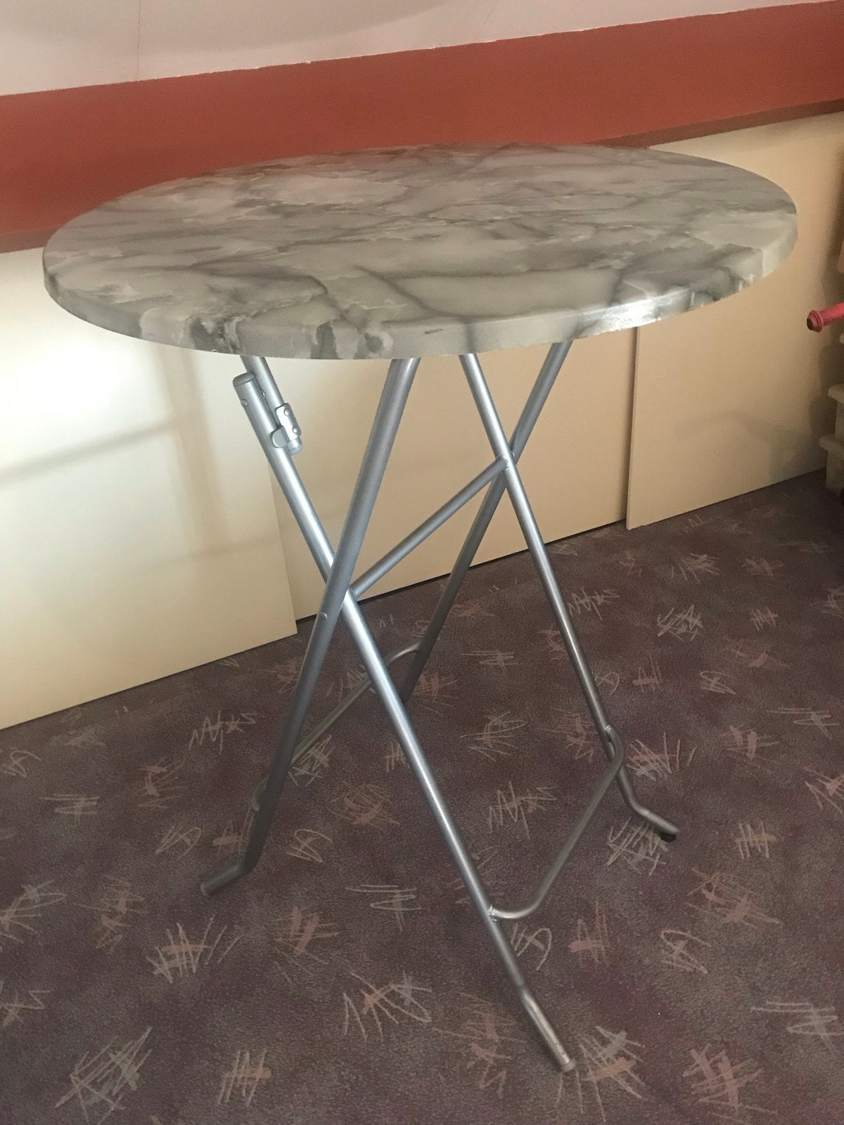 Ronde sta tafel met marmerlook blad, Gebruikt, 100 tot 150 cm, Rond, 50 tot 100 cm