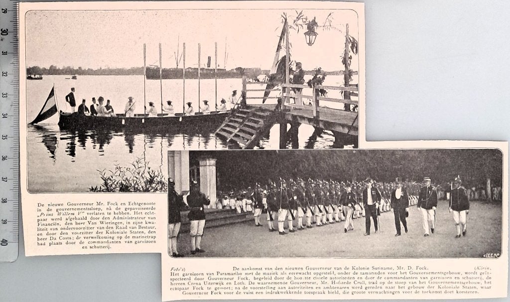 Marine 1908: Gouv. Fock van Suriname komt aan in Paramaribo, Verzamelen, Verzenden, Voor 1940, Gebruikt, Overige onderwerpen