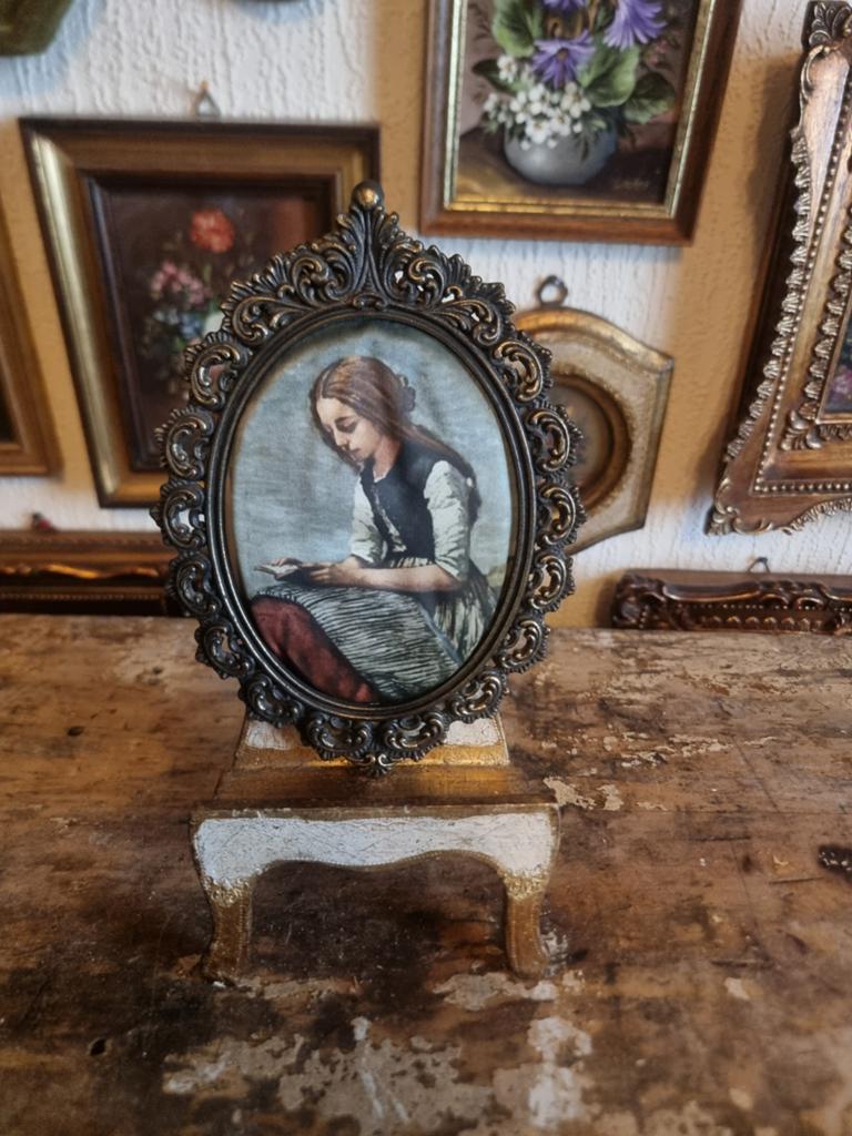 Oud schilderijtje lijstje prent op zijde T37 schapenweide, Ophalen of Verzenden