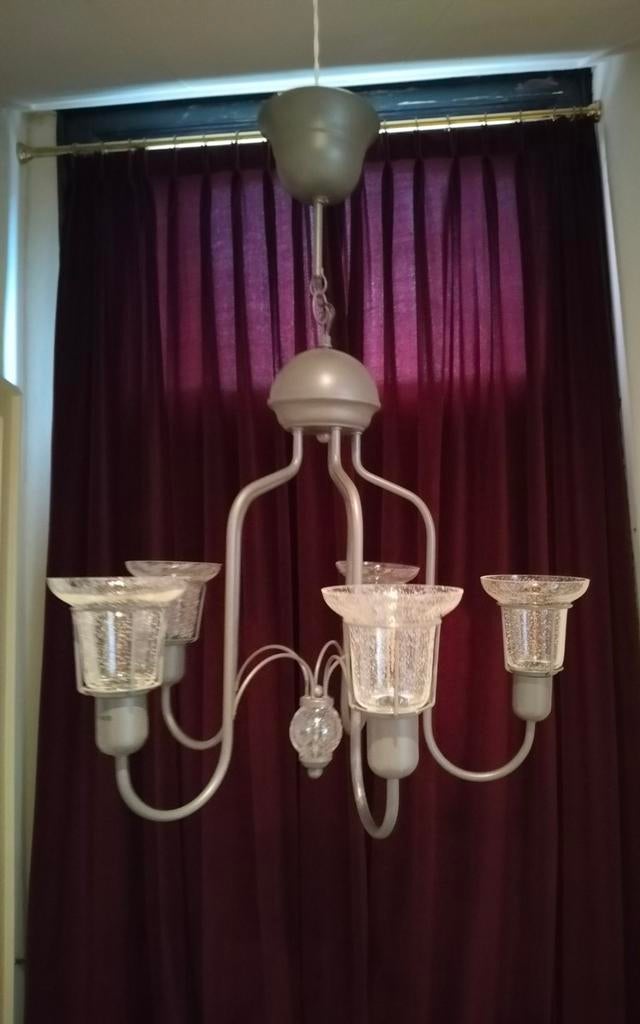 Ikea kroonluchter grijs met bubbeltjes glas, Huis en Inrichting, Ophalen, Gebruikt, Glas