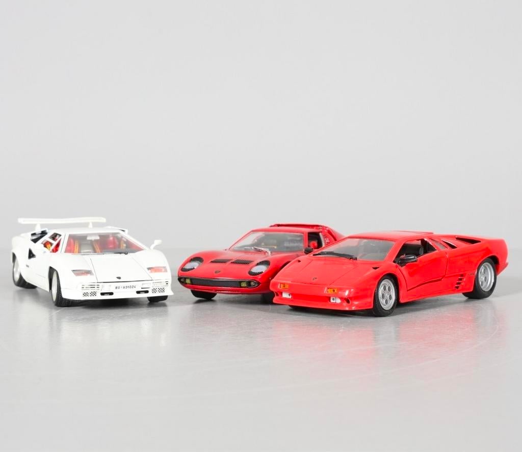 3 Lamborghini modelauto's 1:18: Miura, Countach, Diablo, Hobby en Vrije tijd, Modelauto's | 1:18, Ophalen of Verzenden, Gebruikt