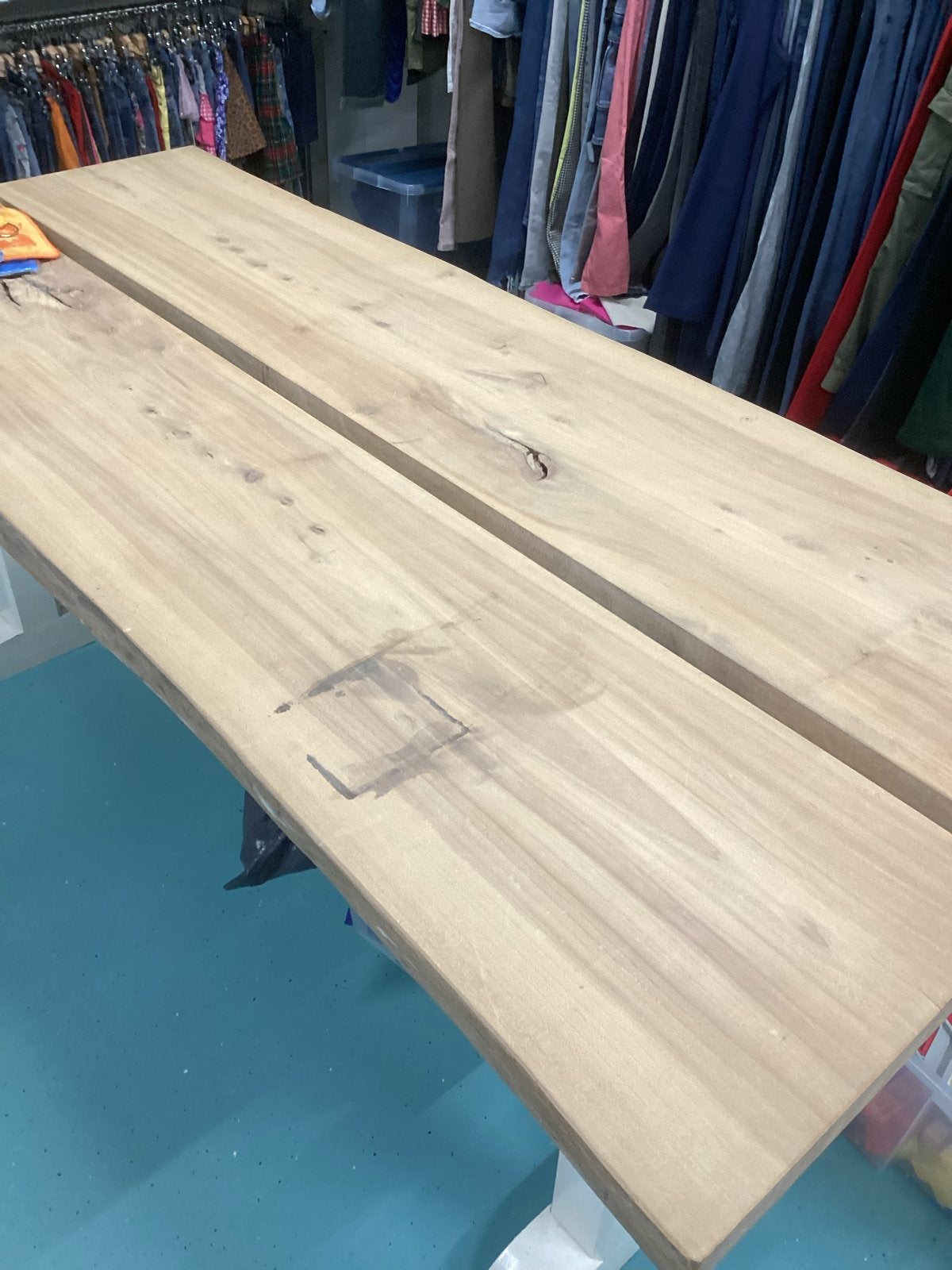 Robuuste houten tafel 200x85 cm, Ophalen, Gebruikt, 50 tot 100 cm, 150 tot 200 cm