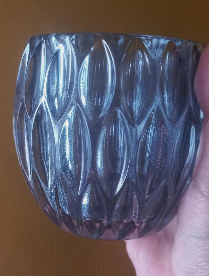 Gilde Handwerk glazen waxinelichthouder – Grijs lila gloed, 10 cm, Overige merken, Waxinelichthouder, Ophalen of Verzenden