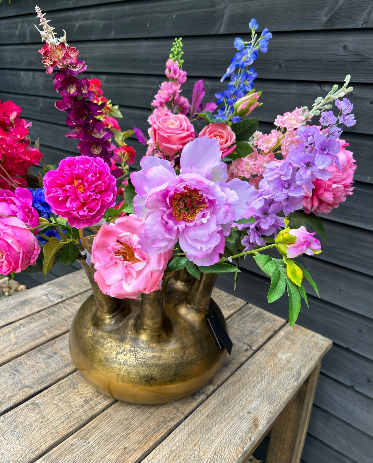 Toetervaas met zijden bloemen - aanpasbaar boeket, Huis en Inrichting, Overige materialen, Inclusief decoratie, Ophalen of Verzenden