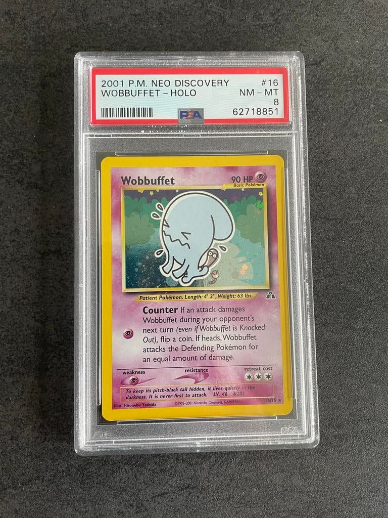 Wobbuffet Holo PSA 8 Neo Discovery Pokémon Kaart, Hobby en Vrije tijd, Verzamelkaartspellen | Pokémon, Zo goed als nieuw, Losse kaart