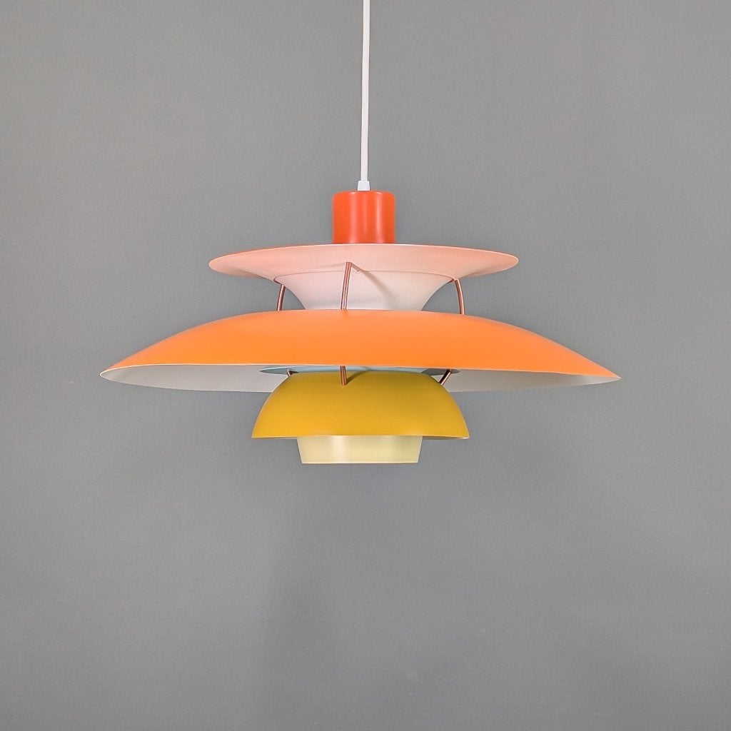 Vintage Louis Poulsen PH 5 lamp in oranje en geel, Huis en Inrichting, Lampen | Hanglampen, Mid century modern, Ophalen of Verzenden