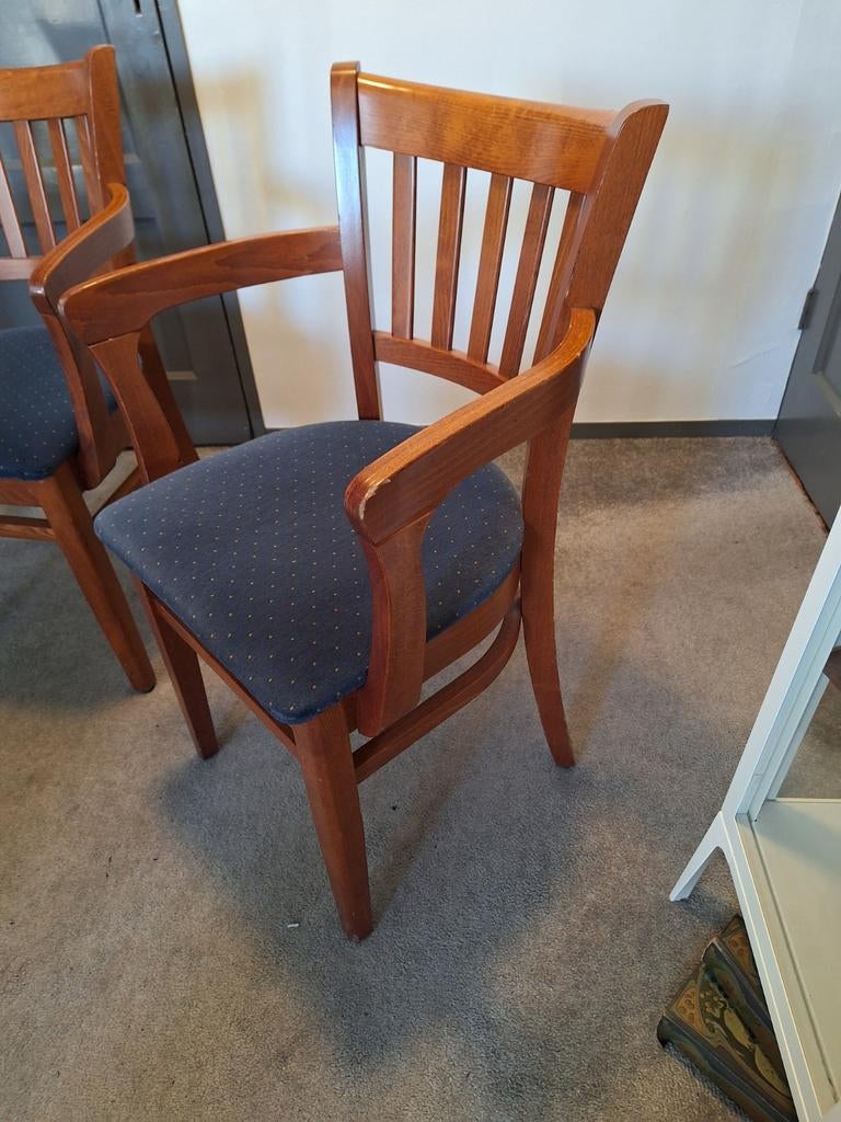 Set van 4 houten stoelen met blauwe stoffen zitting, Ophalen, Gebruikt, Overige kleuren, Klassiek