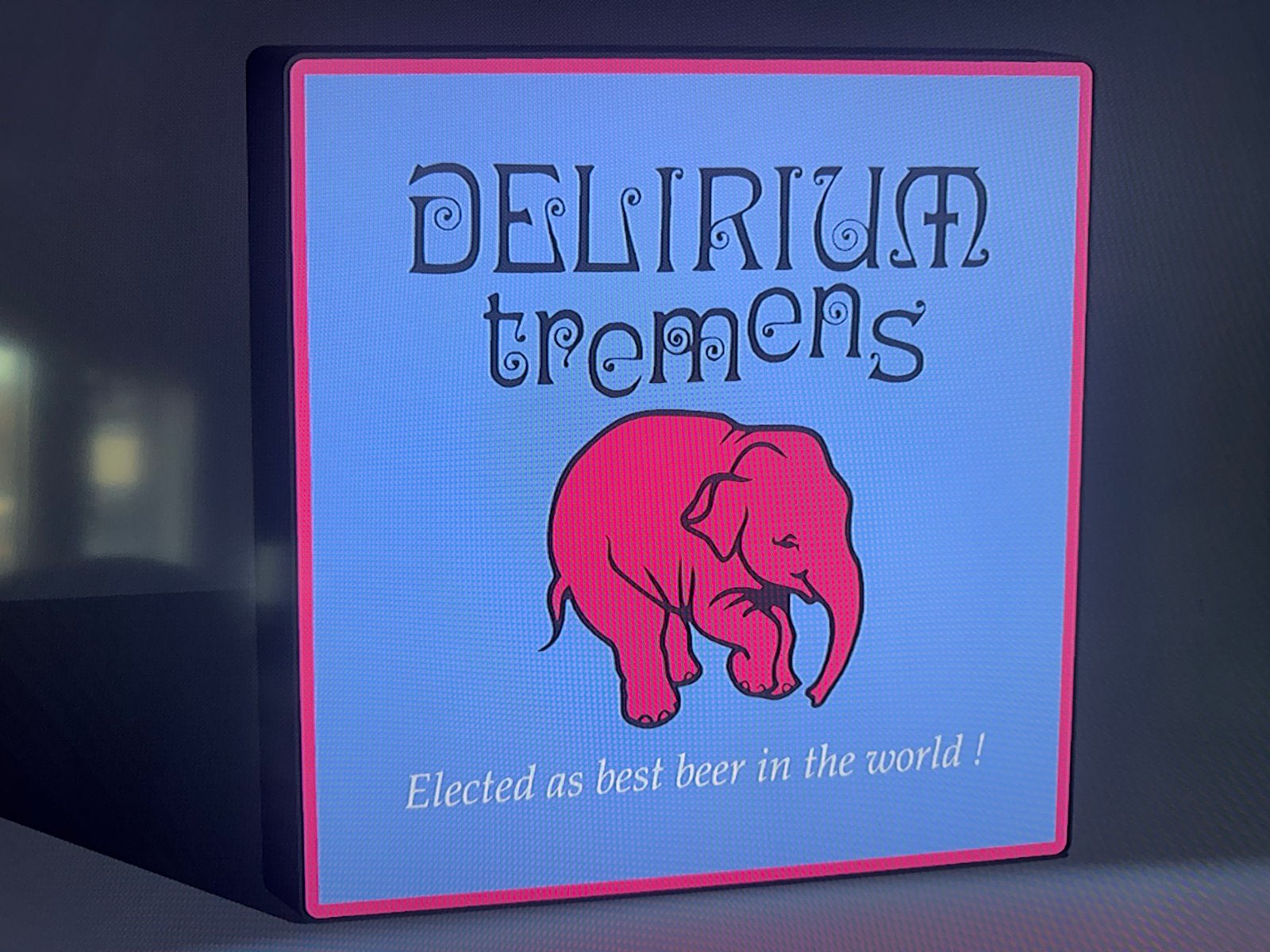 Delirium Tremens Reclamebord Lichtbak - Best Beer in the Wor, Verzamelen, Verzenden, Nieuw, Reclamebord, Plaat of Schild, Overige merken