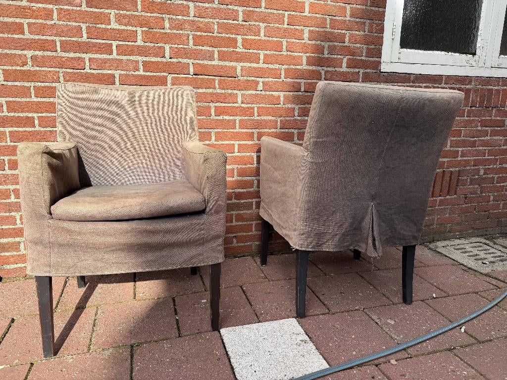 2 luxe landelijke eetkamerstoelen / fauteuils met losse hoes, Gebruikt, Twee, Ophalen of Verzenden, Rivièra Maison stijl