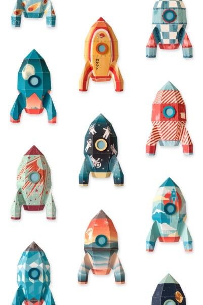 Kinderbehang Raket Old School Studio Ditte, Mail@studioditte.nl, Baronielaan 252 4837 BH Breda, Nieuw, Studio Ditte