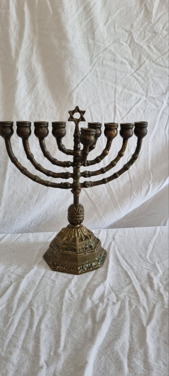 Antieke bronzen Menora met Davidster, Antiek en Kunst, Ophalen