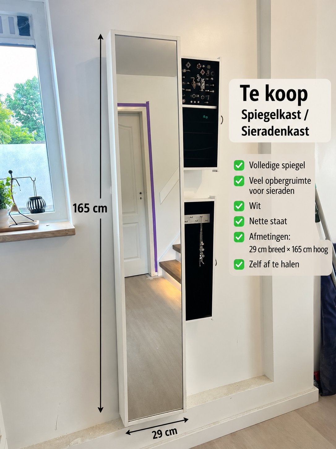 witte spiegelkast / sieradenkast, Ophalen, Zo goed als nieuw, Rechthoekig, Minder dan 50 cm
