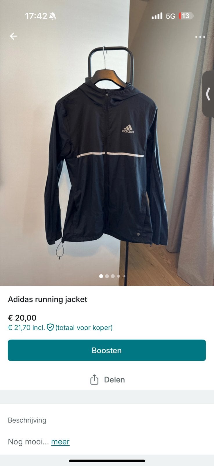 Adidas hardloopjack - Zwart, maat s, Verzenden, Zwart, Zo goed als nieuw, Hardlopen of Fietsen
