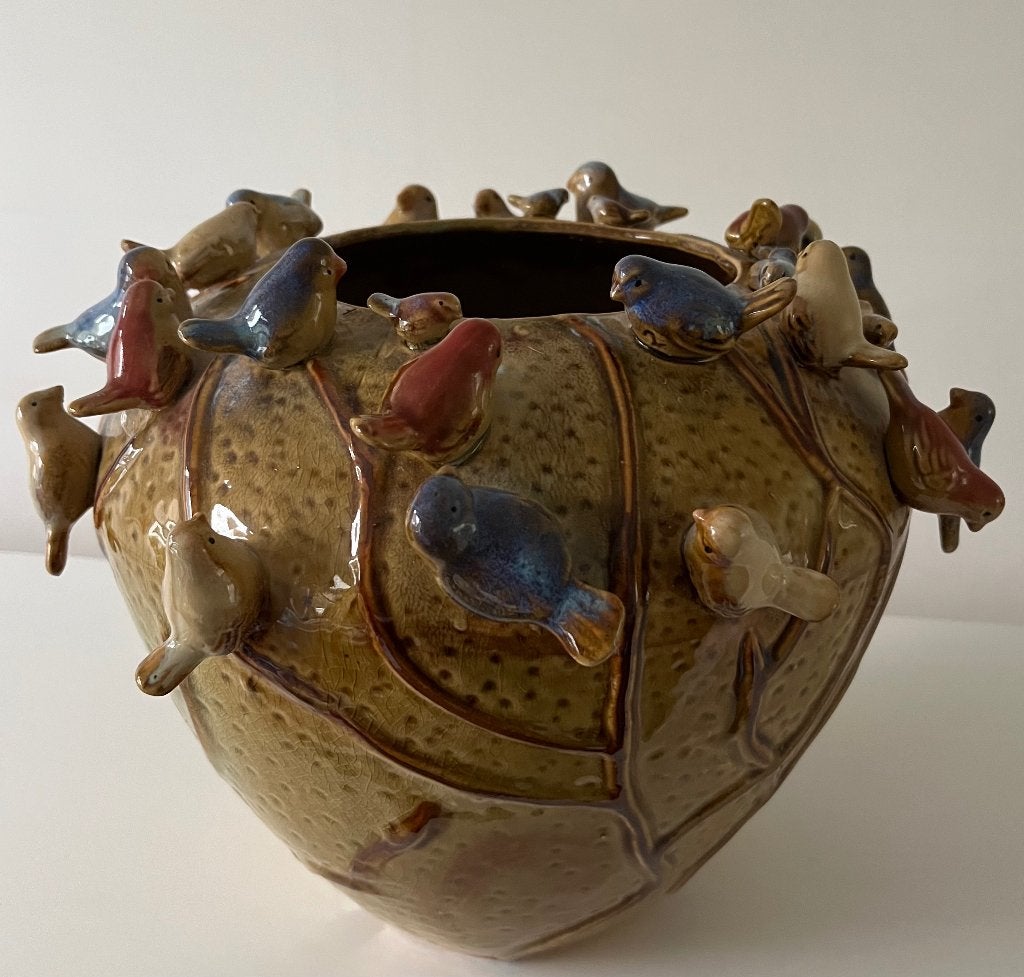 Des Pots vogel-vaas 30 x 26, 26 cm, Meerkleurig, Ophalen of Verzenden, Zo goed als nieuw
