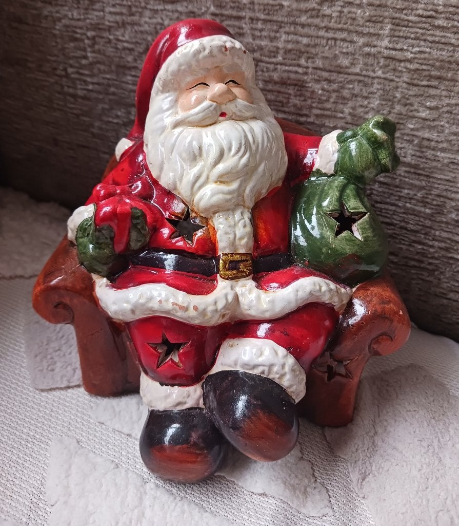 Keramieken kerstman theelichthouder, Ophalen of Verzenden, Zo goed als nieuw